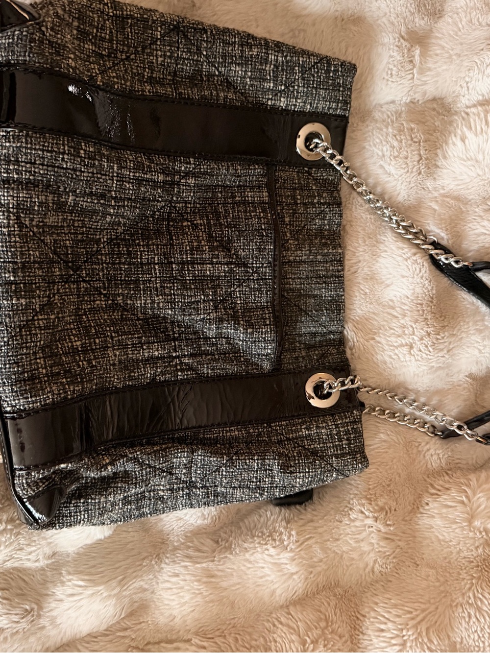 Brighton Black And White Tweed Tote Bag with Chain Handles - Picture 5 of 10